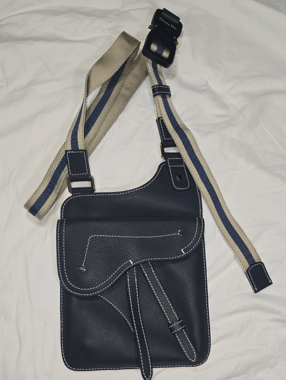 Dior Men Grained Calfskin Saddle Flat Messenger Bag